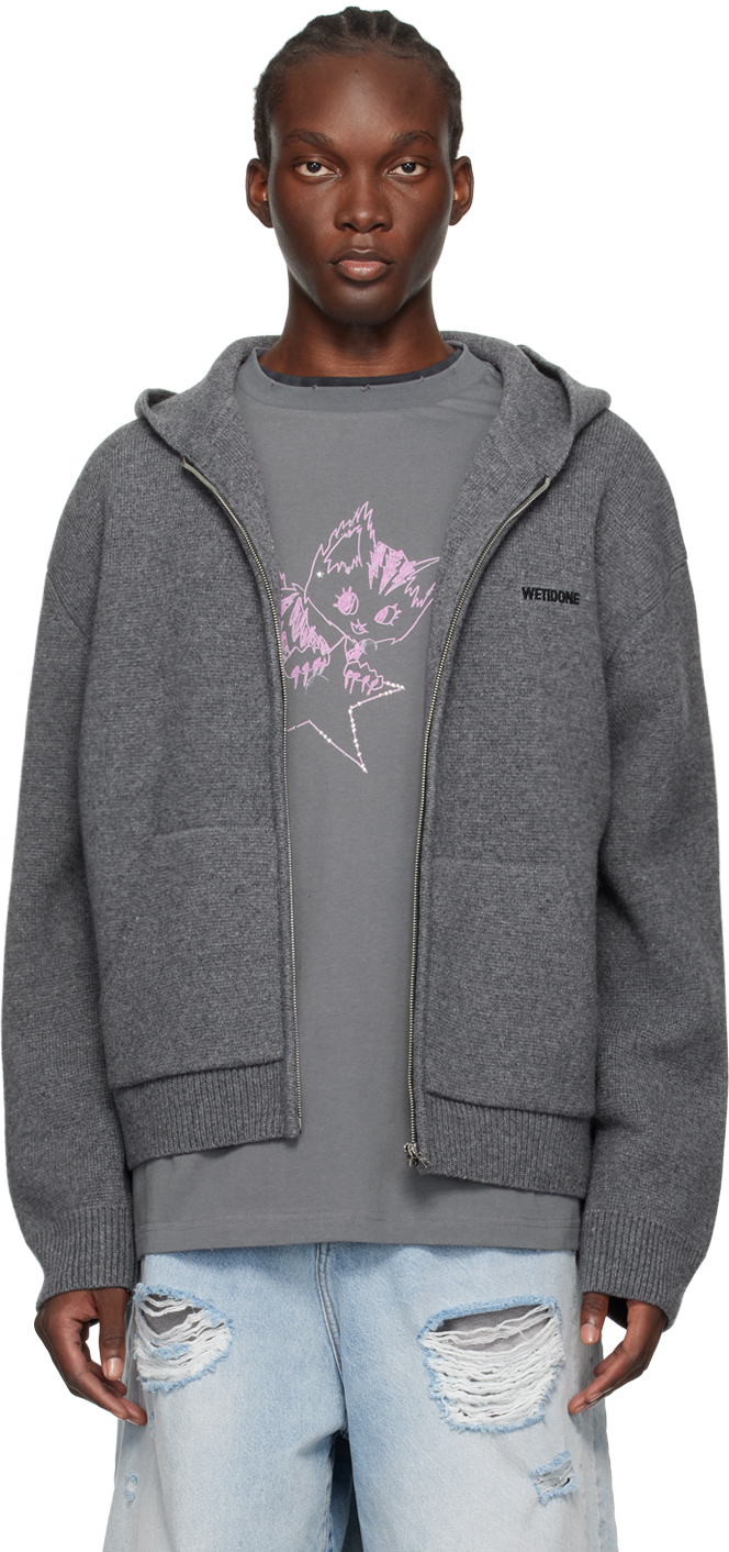 Shop We11 Done Gray Zip Hoodie In Charcoal