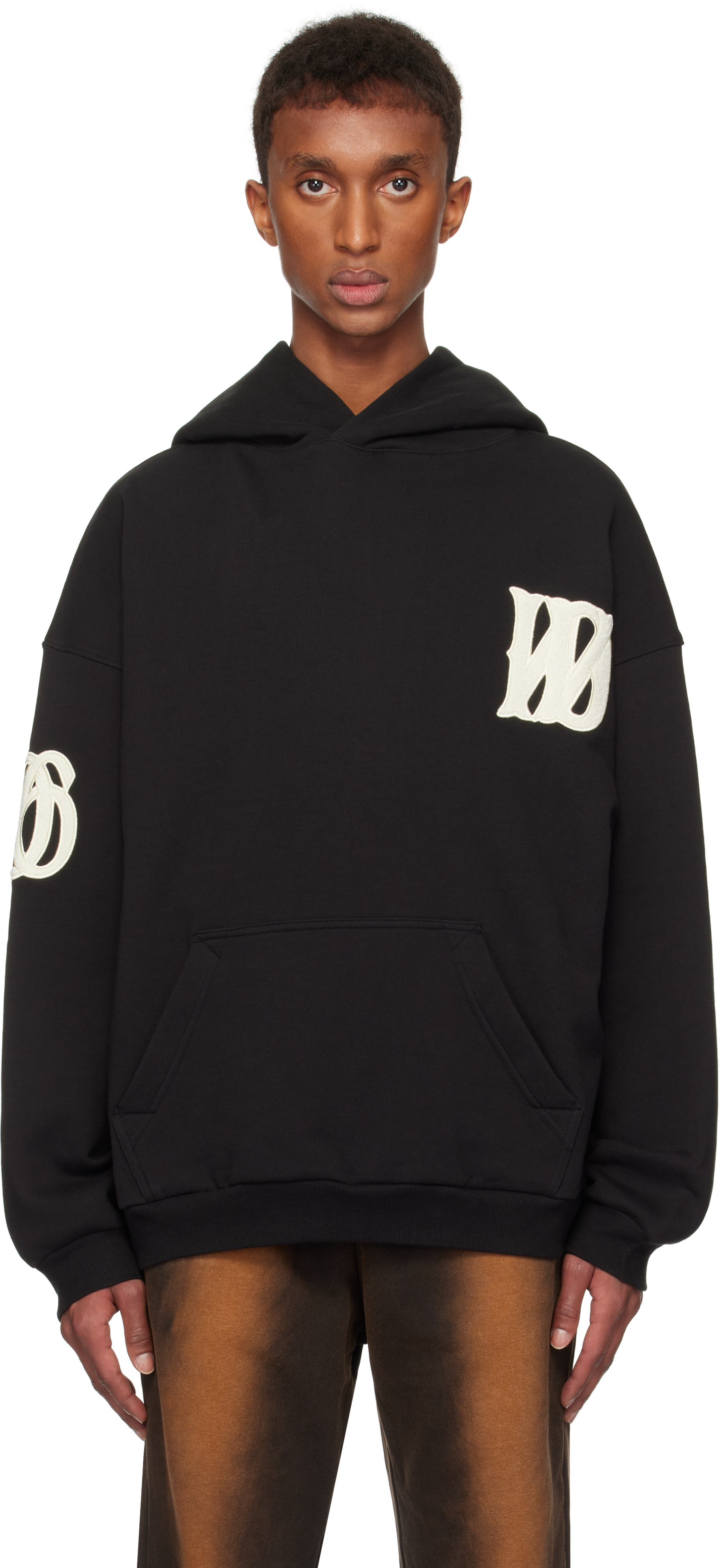 Black Bouclé Letter Logo Hoodie