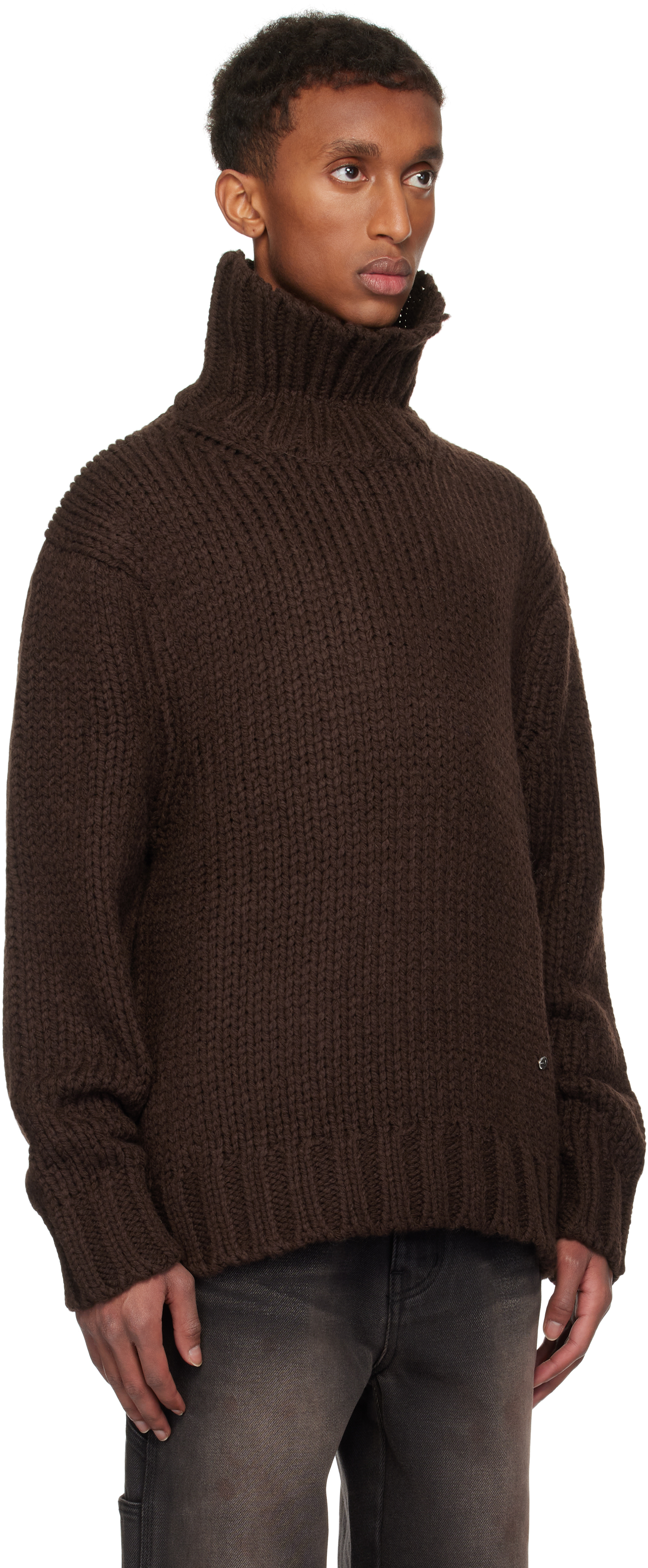 We11 Done Brown Chunky Turtleneck In Brown