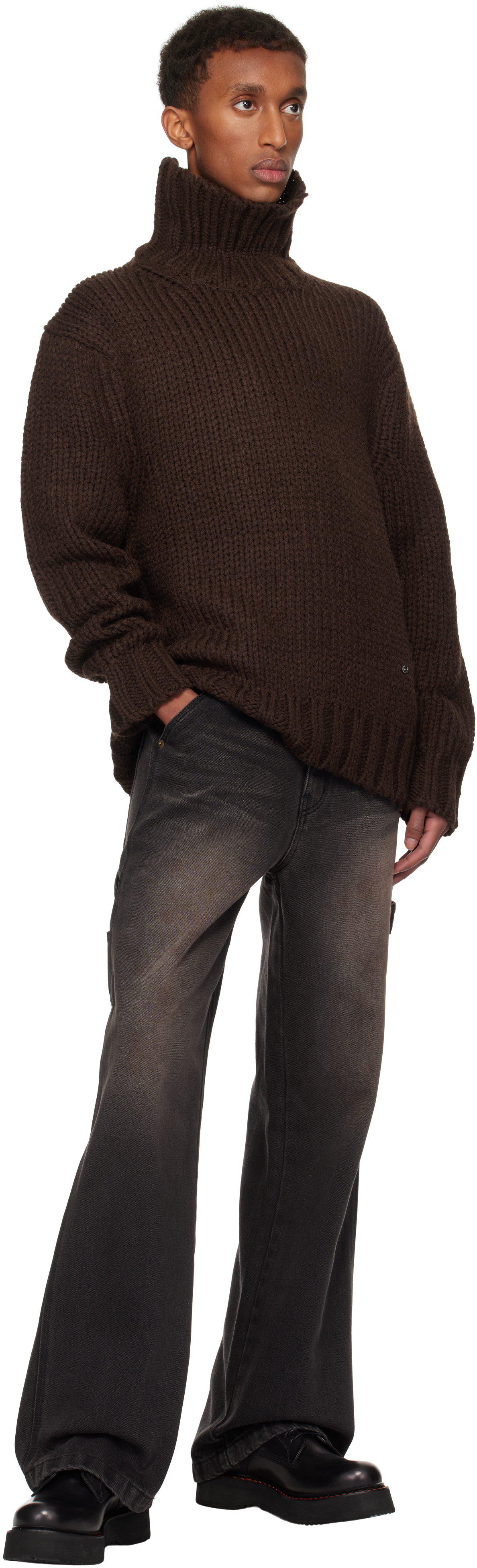 We11 Done Brown Chunky Turtleneck In Brown
