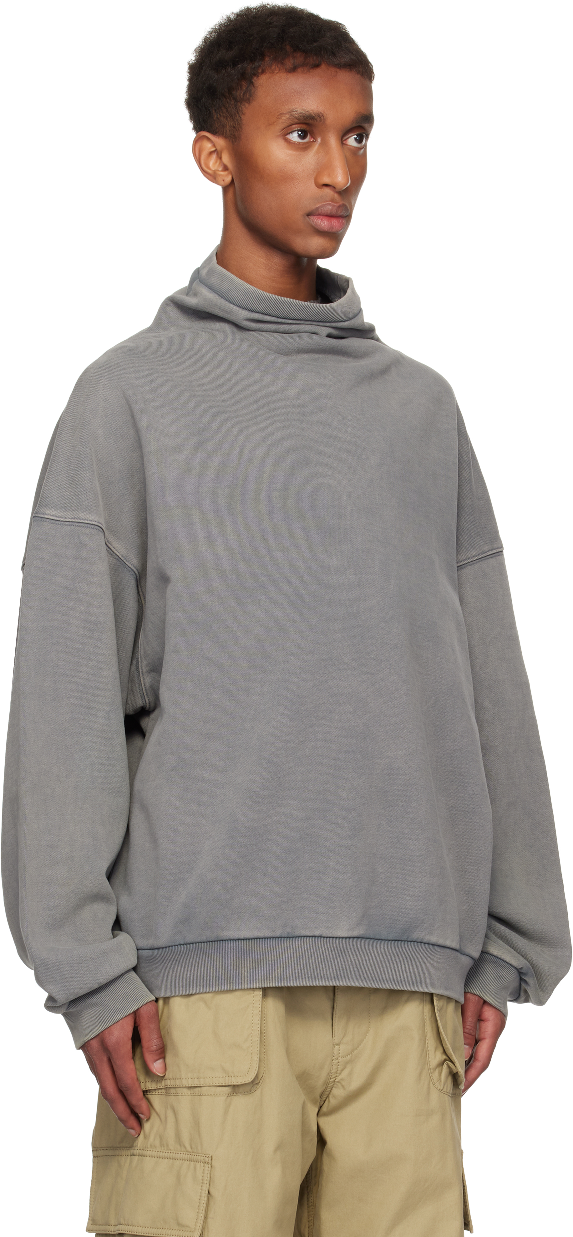 We11 Done Gray Standard Logo Turtleneck In Charcoal