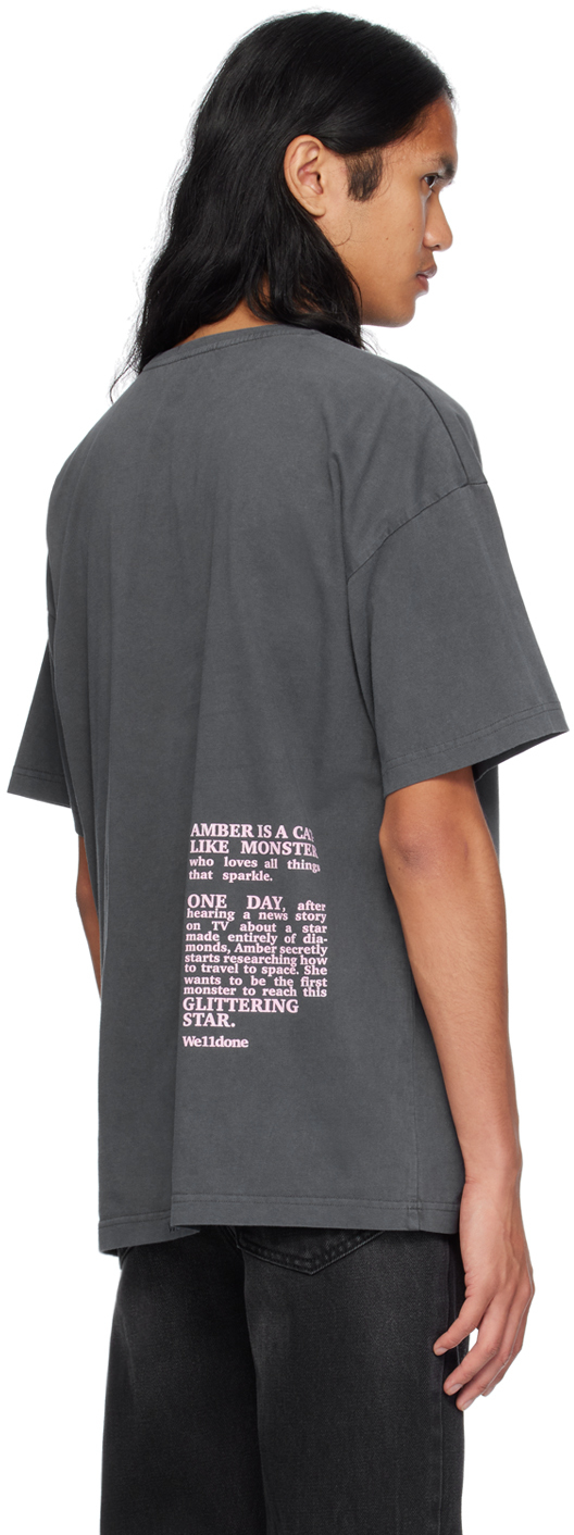 We11 Done Gray Lettering T-shirt In Charcoal