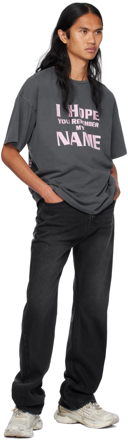 We11 Done Gray Lettering T-shirt In Charcoal