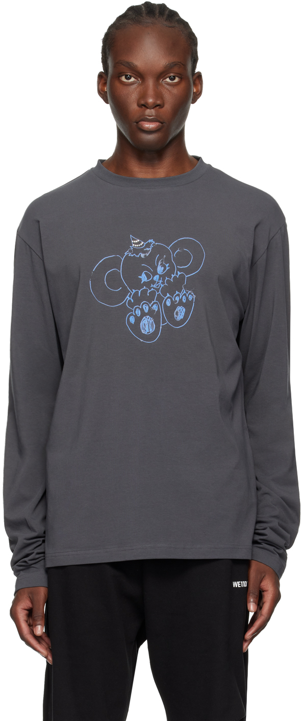 Shop We11 Done Gray Monster Long Sleeve T-shirt In Charcoal