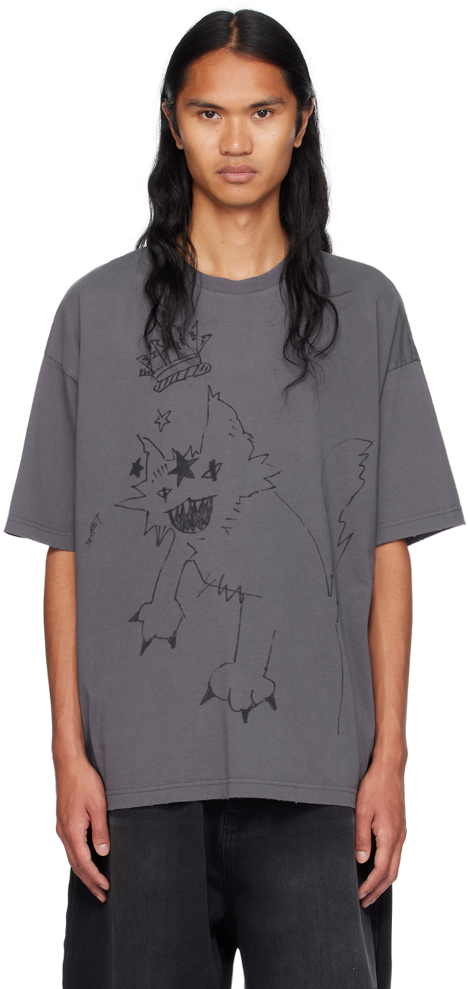 Shop We11 Done Gray Monster T-shirt In Charcoal