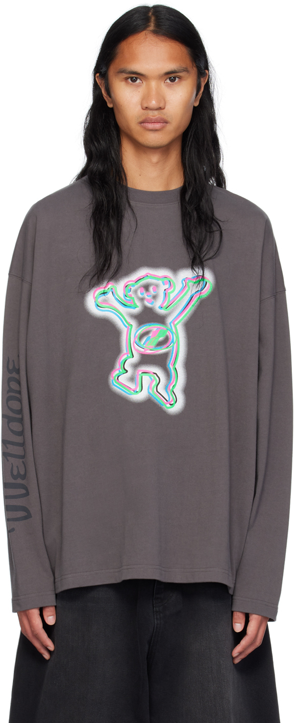 WE11 DONE GRAY COLORFUL TEDDY PRINT LONG SLEEVE T-SHIRT 