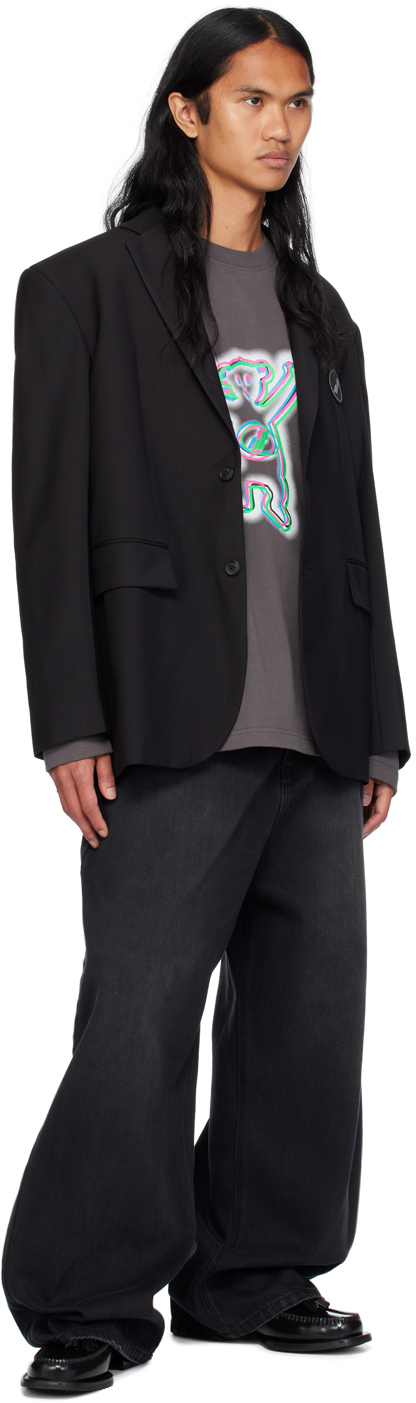 We11 Done Grey Colourful Teddy Print Long Sleeve Cotton T-shirt In Charcoal