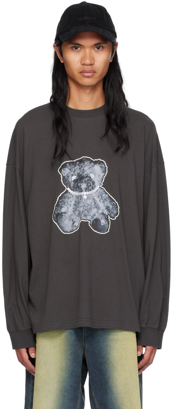 Shop We11 Done Gray Necklace Teddy Long Sleeve T-shirt In Charcoal