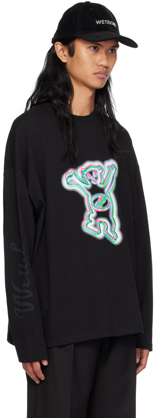 We11 Done Black Colorful Teddy Print Long Sleeve T-shirt In Black