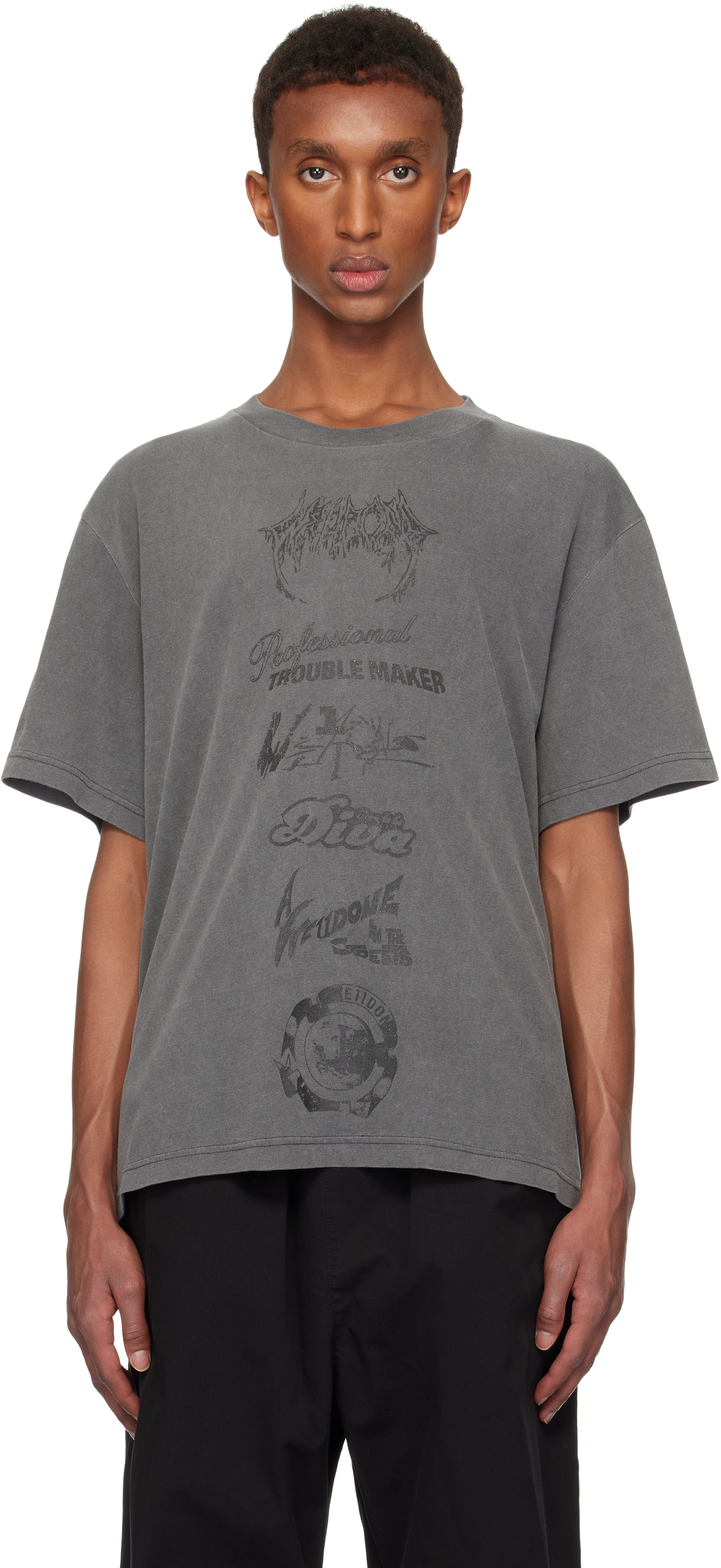 Shop We11 Done Gray Multi Logo T-shirt In Charcoal