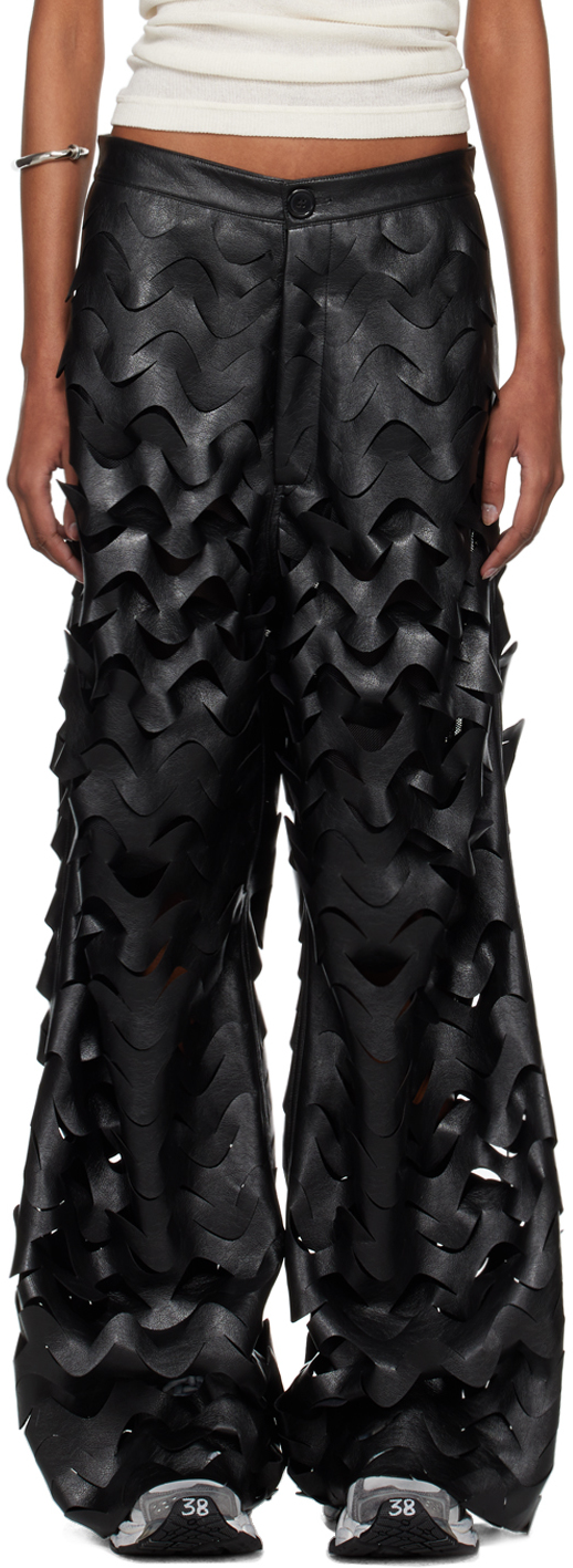 Black Laser Cut Faux-Leather Pants