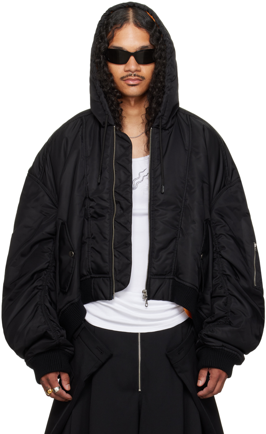 LU'U DAN: Black Distorted MA1 Bomber Jacket | SSENSE