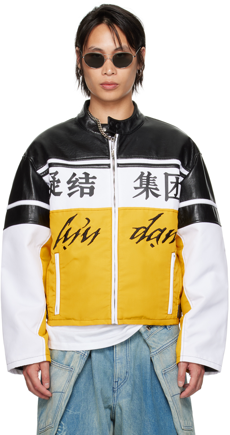 Yellow & White CLOT Edition Moto L-D Faux-Leather Jacket