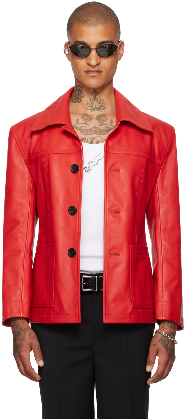 Red Slim-Fit Creep Leather Jacket