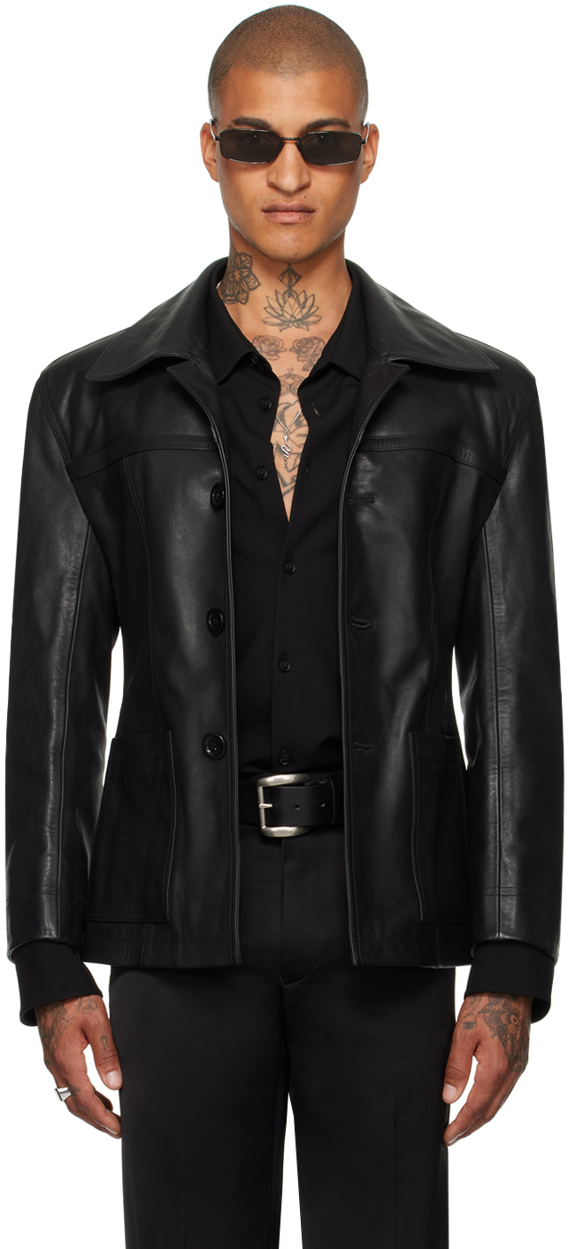 Black Slim-Fit Creep Leather Jacket