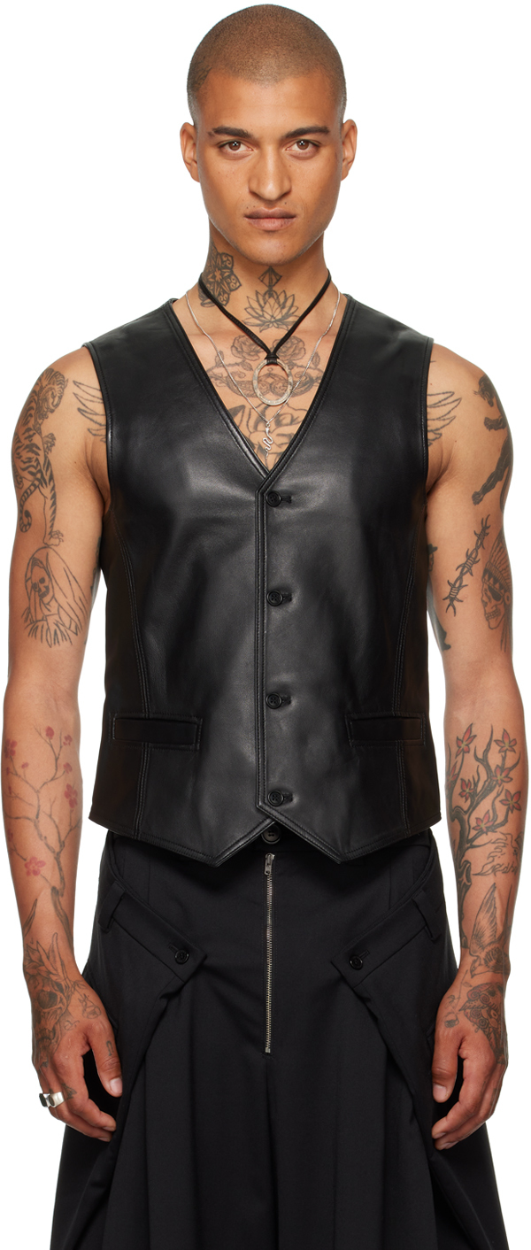 Black Tailored Leather Vest
