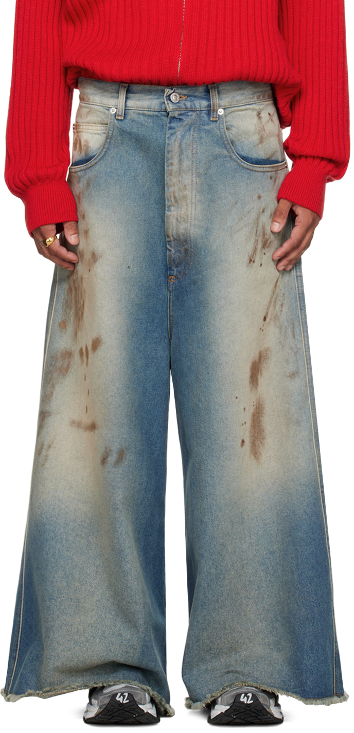 Shop Lu'u Dan Blue Wide Cropped Jeans In Stained Blue