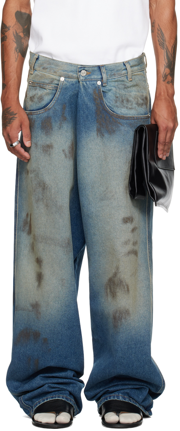 Shop Lu'u Dan Blue Kriss Kross Jeans In Stained Blue