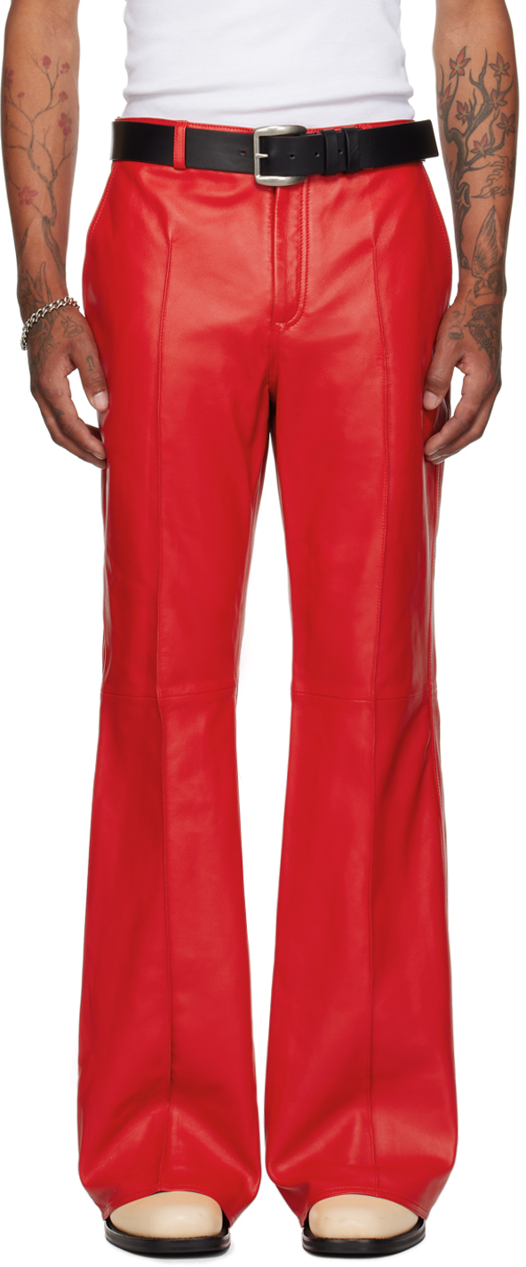 Red Bells Bell Bottom Leather Pants