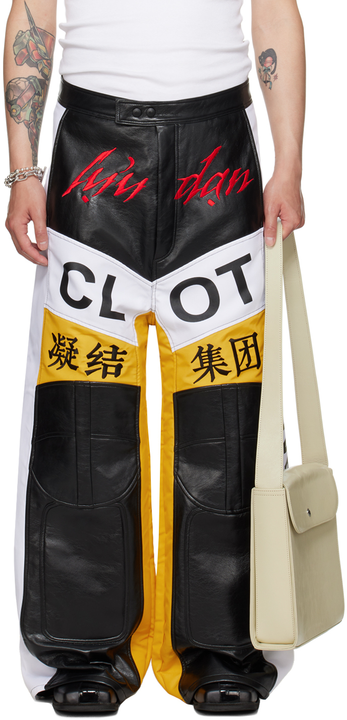 Yellow & White CLOT Edition Moto L-D Faux-Leather Trousers