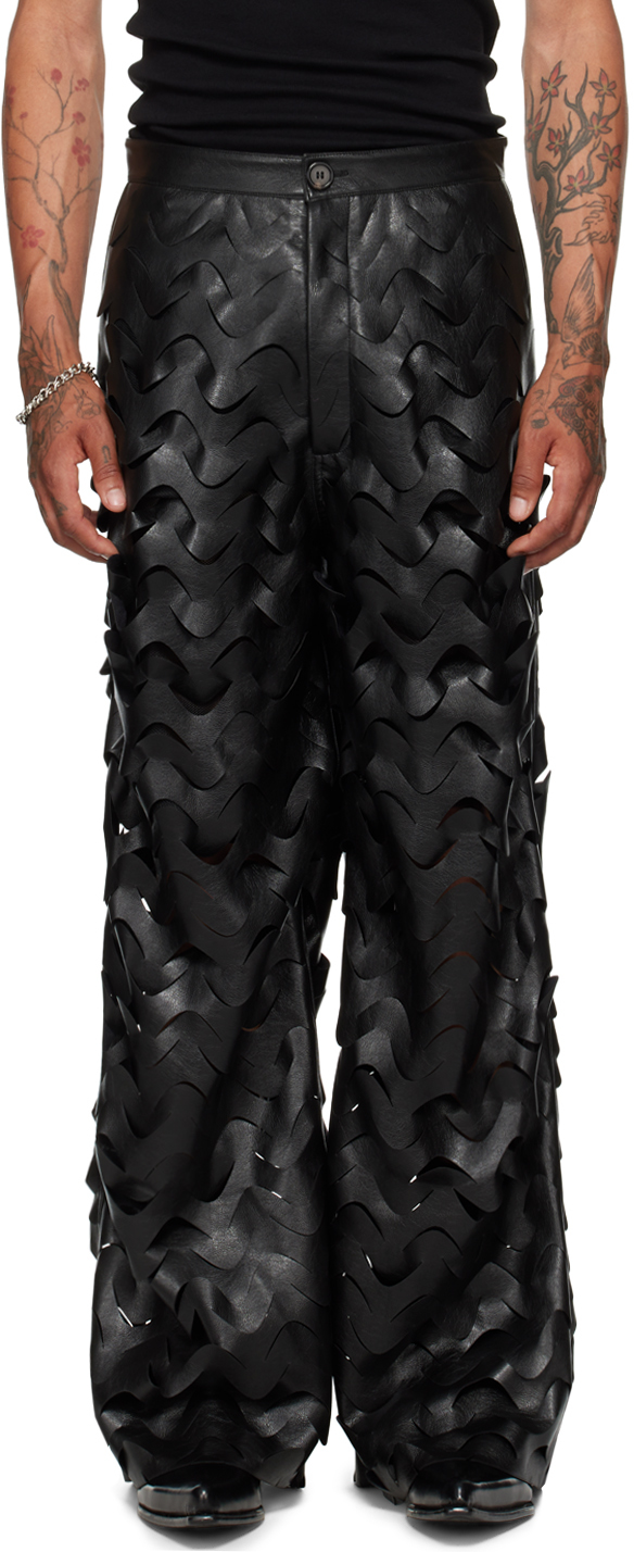 Shop Lu'u Dan Black Laser Cut Faux-leather Pants