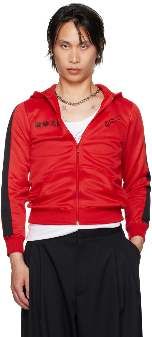 Shop Lu'u Dan Red Clot Edition Zip Shrunken Hoodie In Red/black