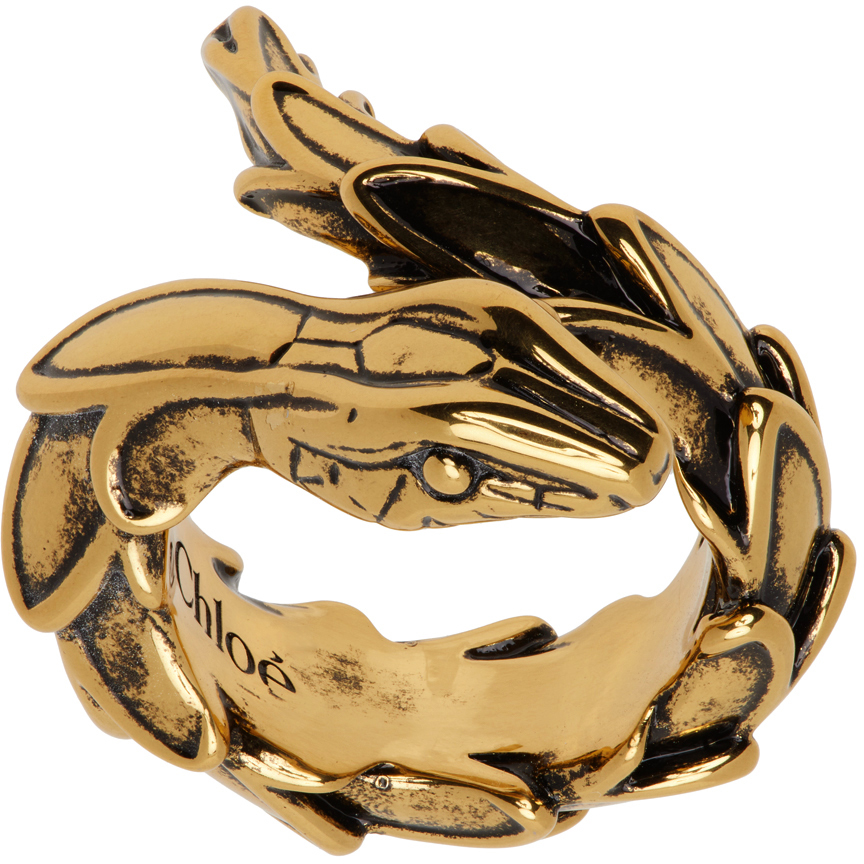 Shop Chloé Gold 'the  Snake' Ring In 9dc Vintage Gold