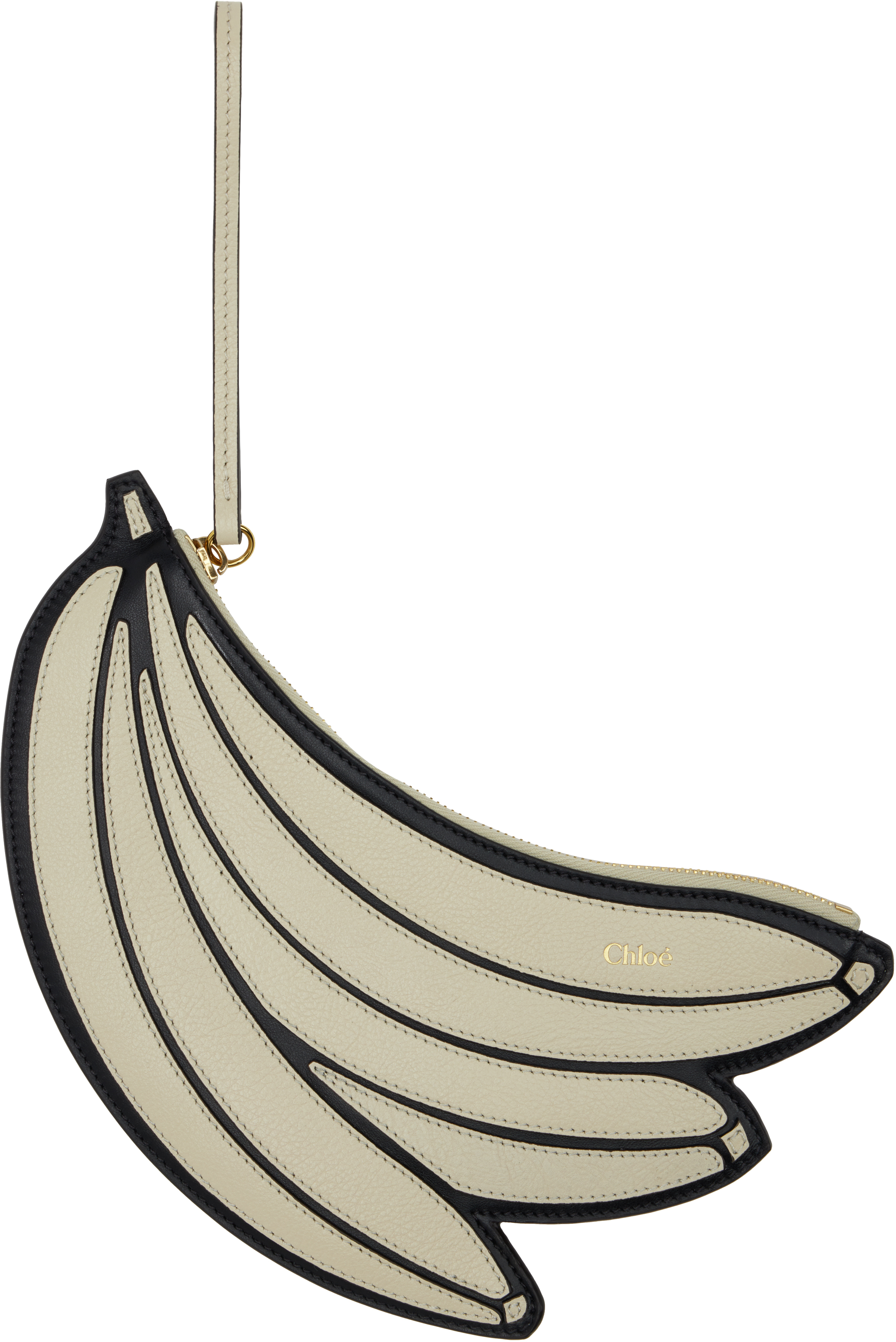 【関税込み】Chloe ブラック&カーキ Banana フラットポーチ Chloé: ブラック&オフホワイト Banana フラットポーチ | SSENSE