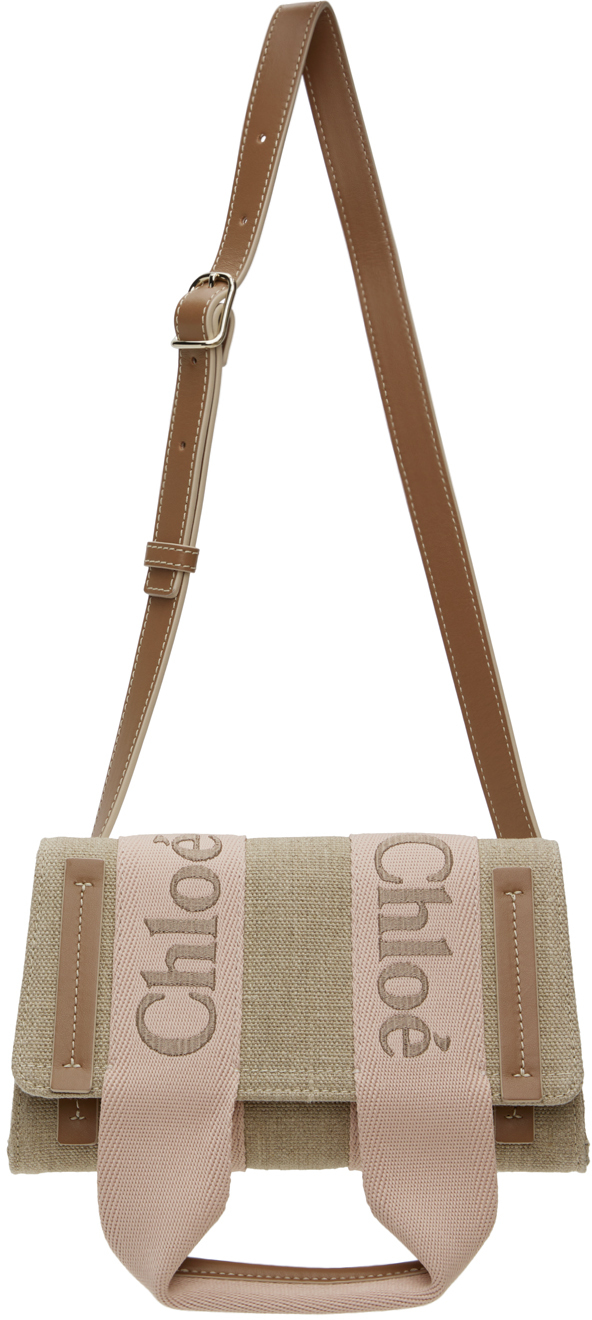 Beige Brown Woody Flap Bag by Chloe on Sale