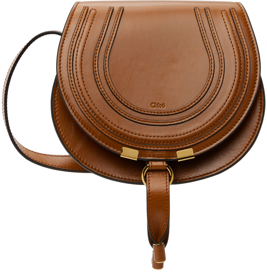 Shop Chloé タン スモール Marcie シャイニーレザー サドルバッグ In 26m Clay Brown