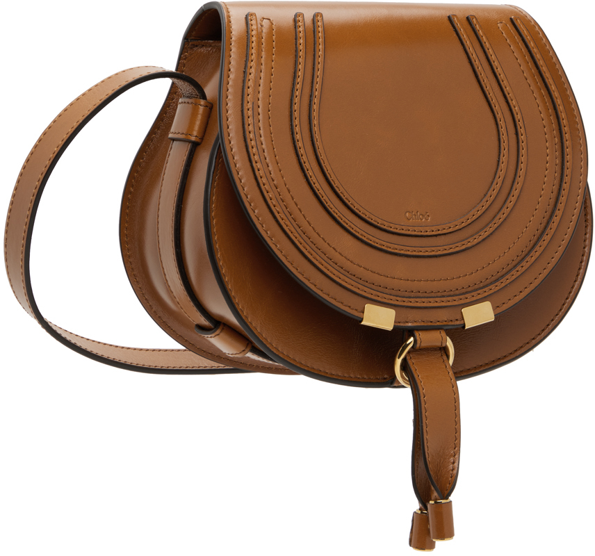 Chloé Tan Small Shiny Marcie Saddle Bag In 26m Clay Brown