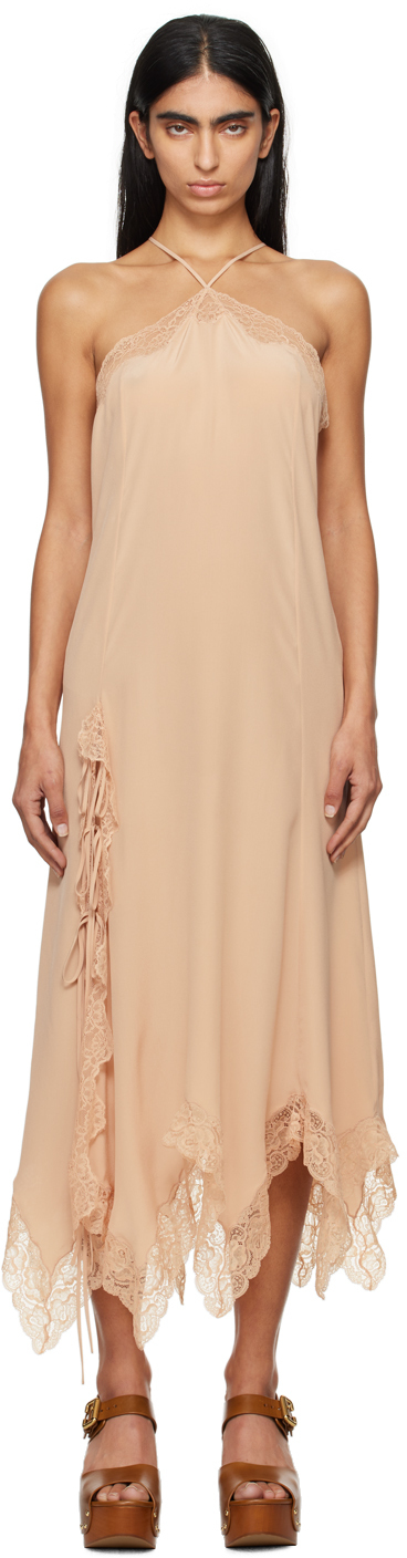 Chloé Beige Lingerie Halterneck Silk Maxi Dress