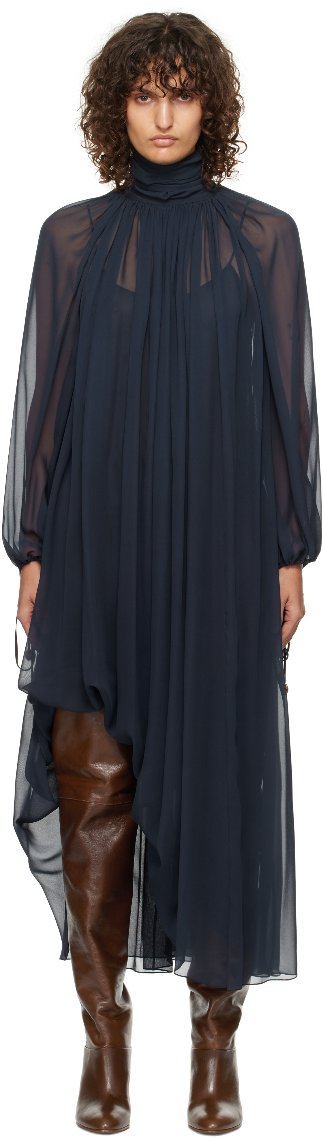 Chloé Navy Gathered Maxi Dress