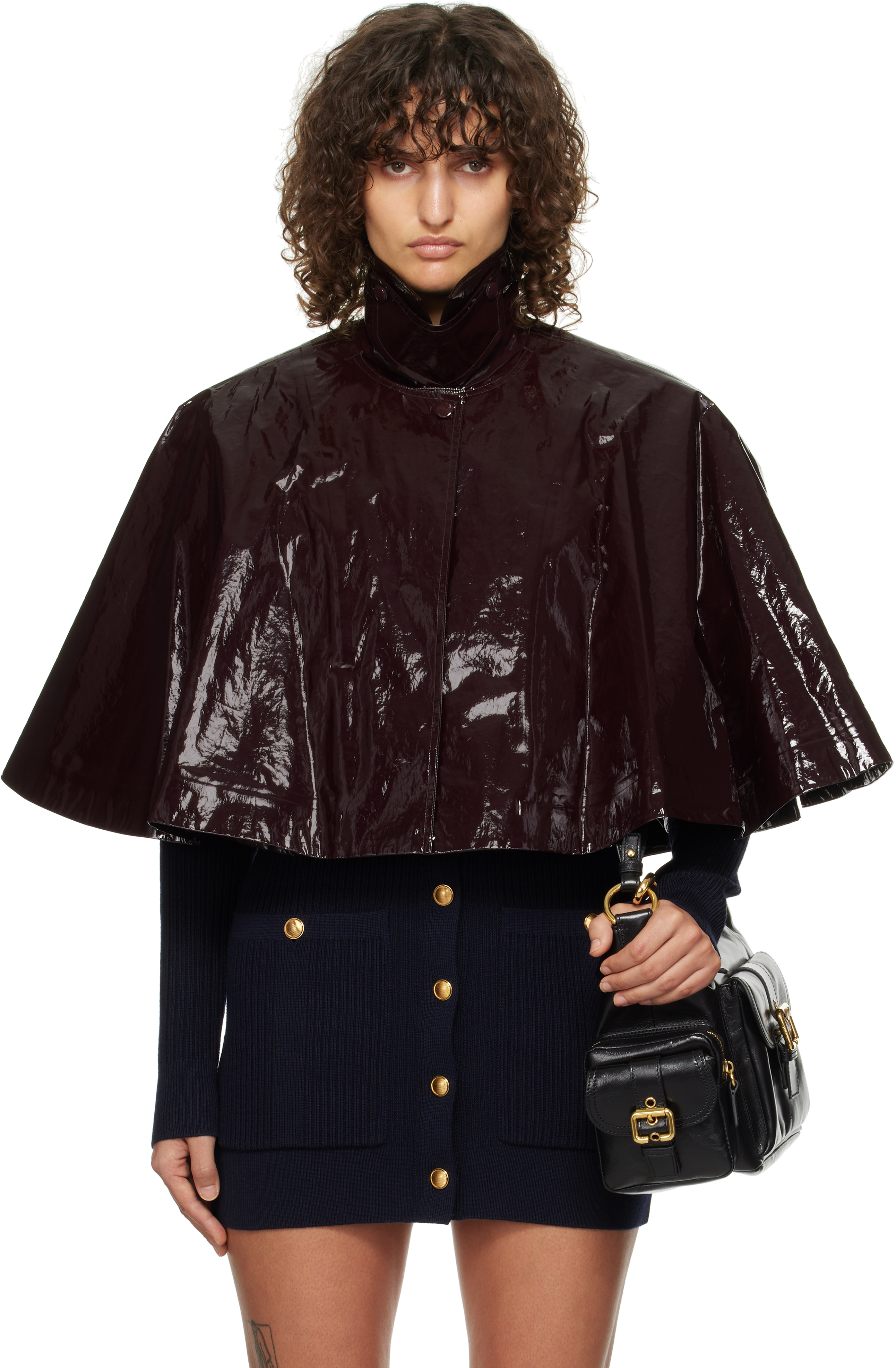 Shop Chloé Brown Short Cape Jacket In 24z Obscure Brown