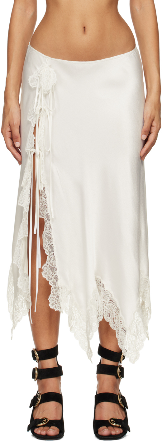 Shop Chloé Off-white Lace Trim Midi Skirt In 107 Iconic Milk