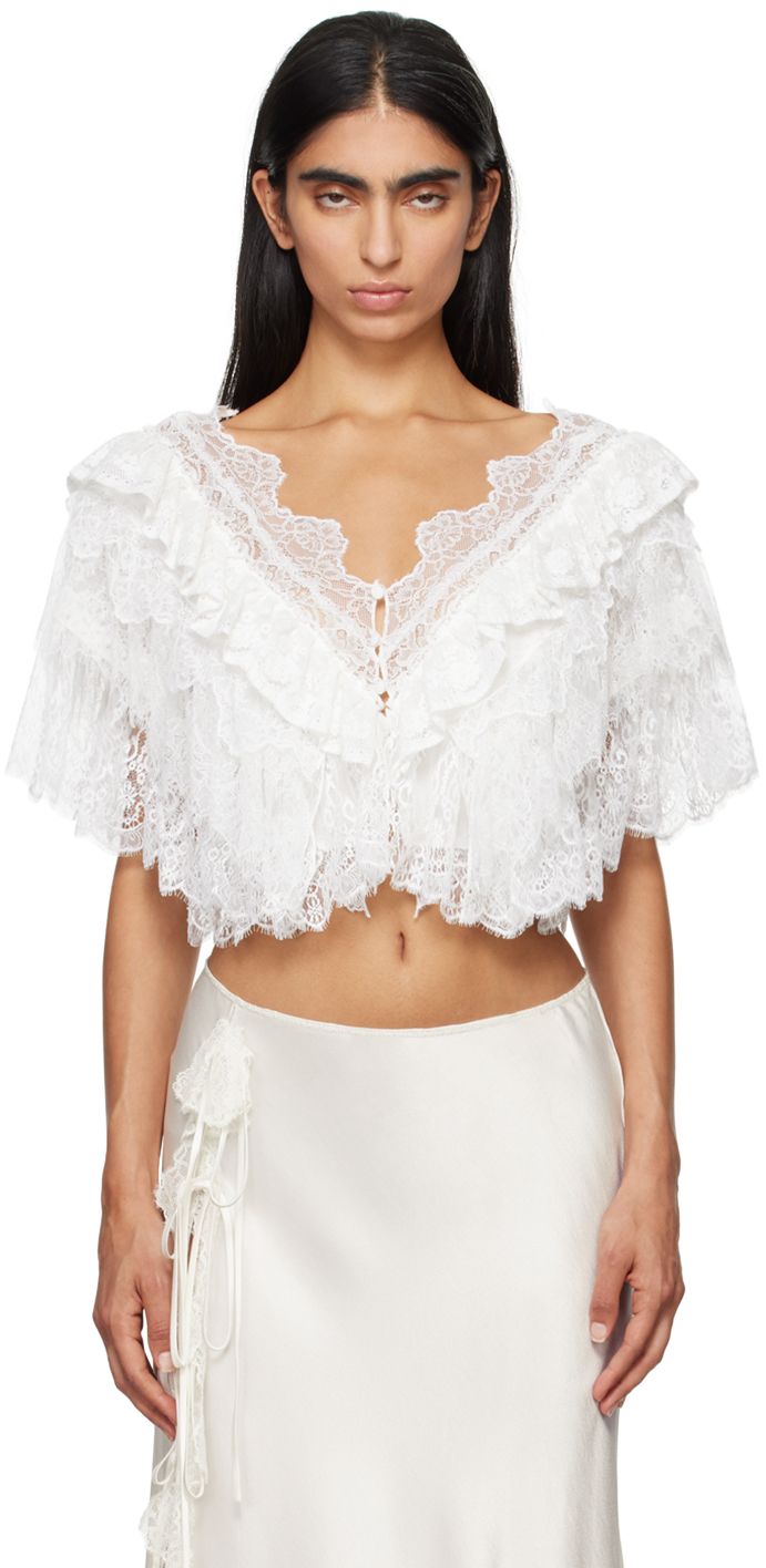 Chloé White Heritage V-Neck Lace Blouse