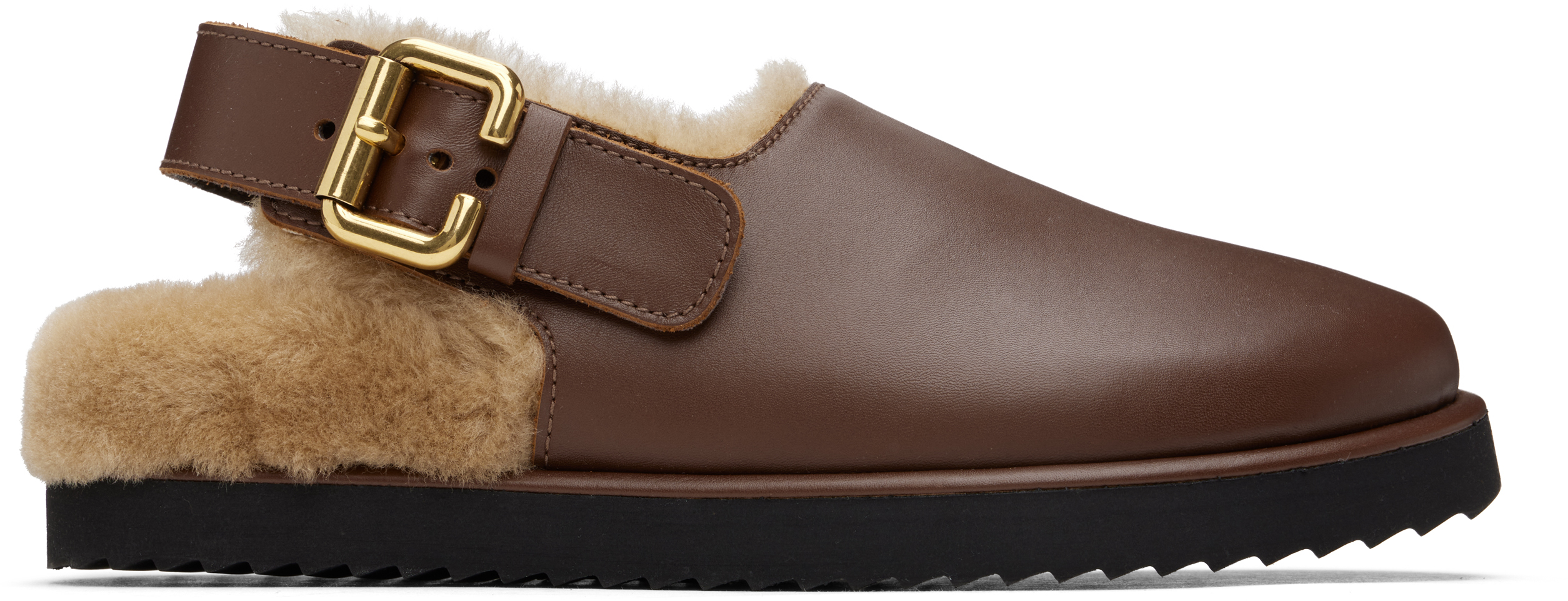 【CHLOE】BIG SALE★Nil ミュール Nil shearling-lined leather mules in brown - Chloe | Mytheresa