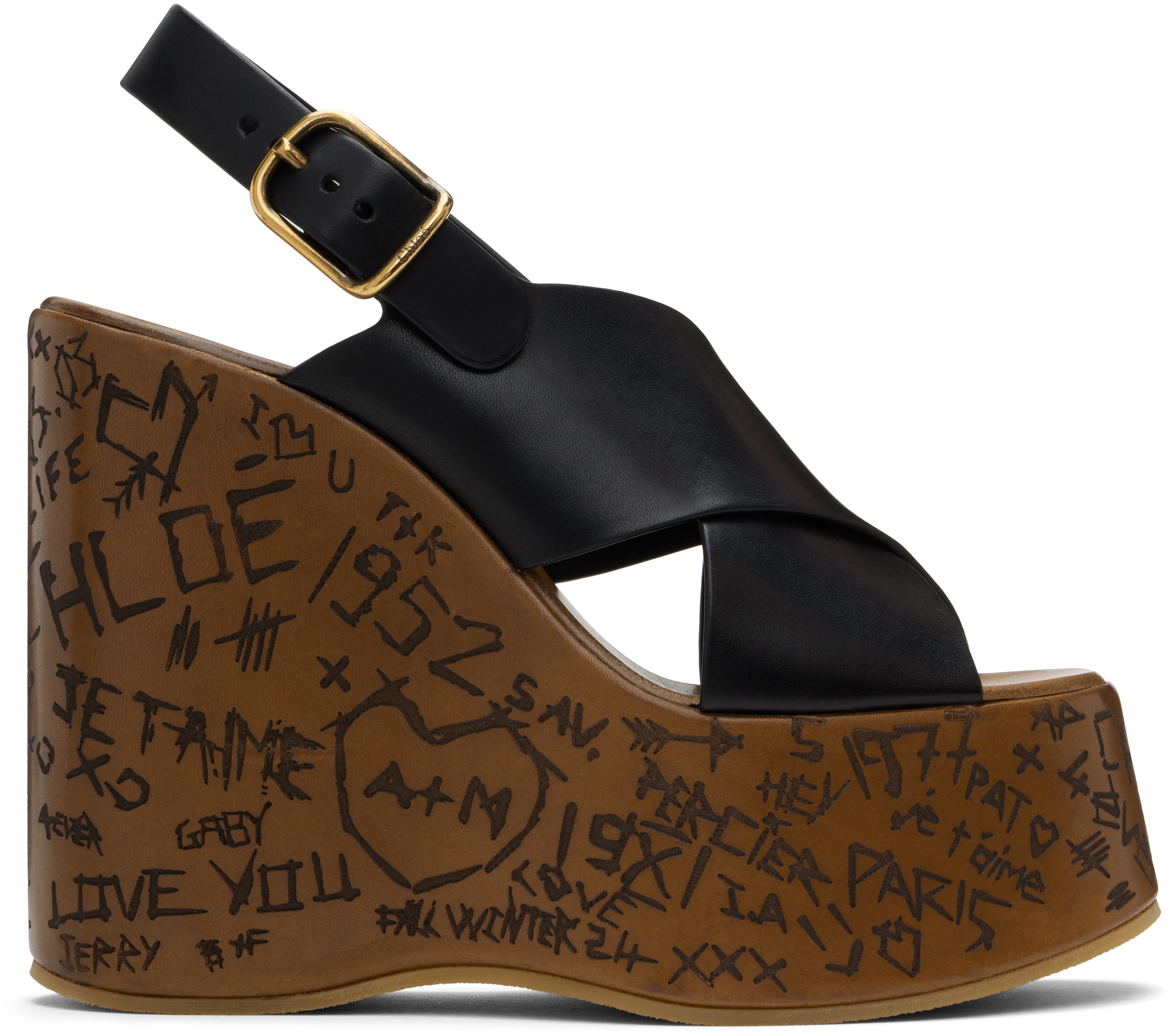 Chloé: ブラック Maxime ウェッジサンダル | SSENSE 日本