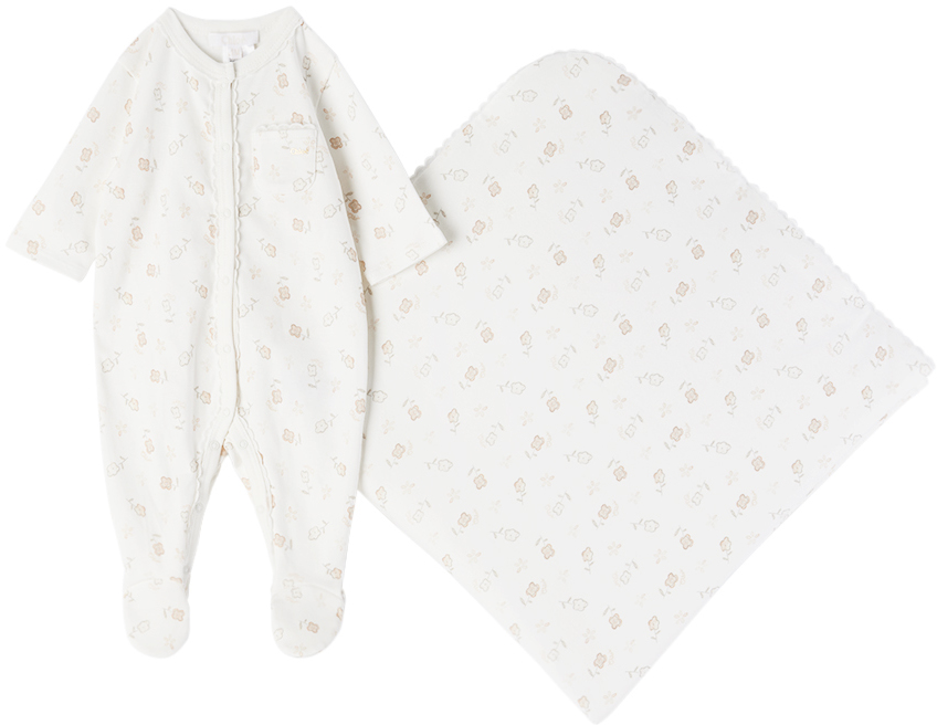 CHLOÉ BABY WHITE JUMPSUIT & BLANKET SET 