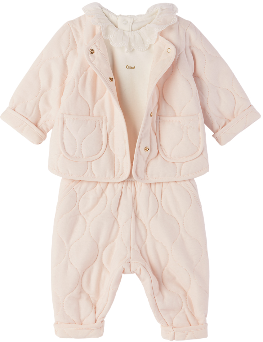 Shop Chloé Baby Pink Quilted Jacket Set In 440 Salmon