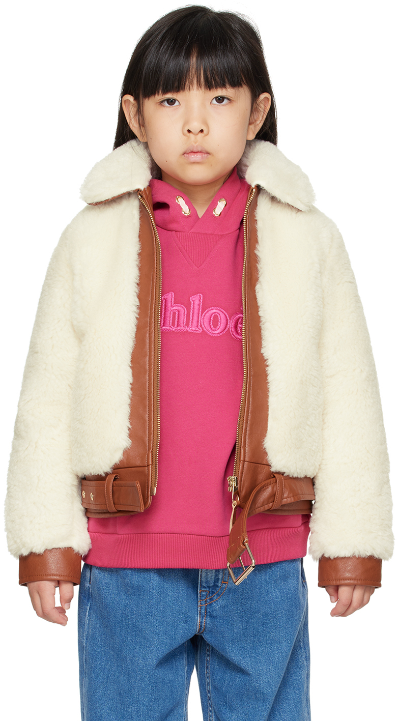 Shop Chloé Kids Off-white Faux-shearling & Faux-leather Jacket In 148 Ivory