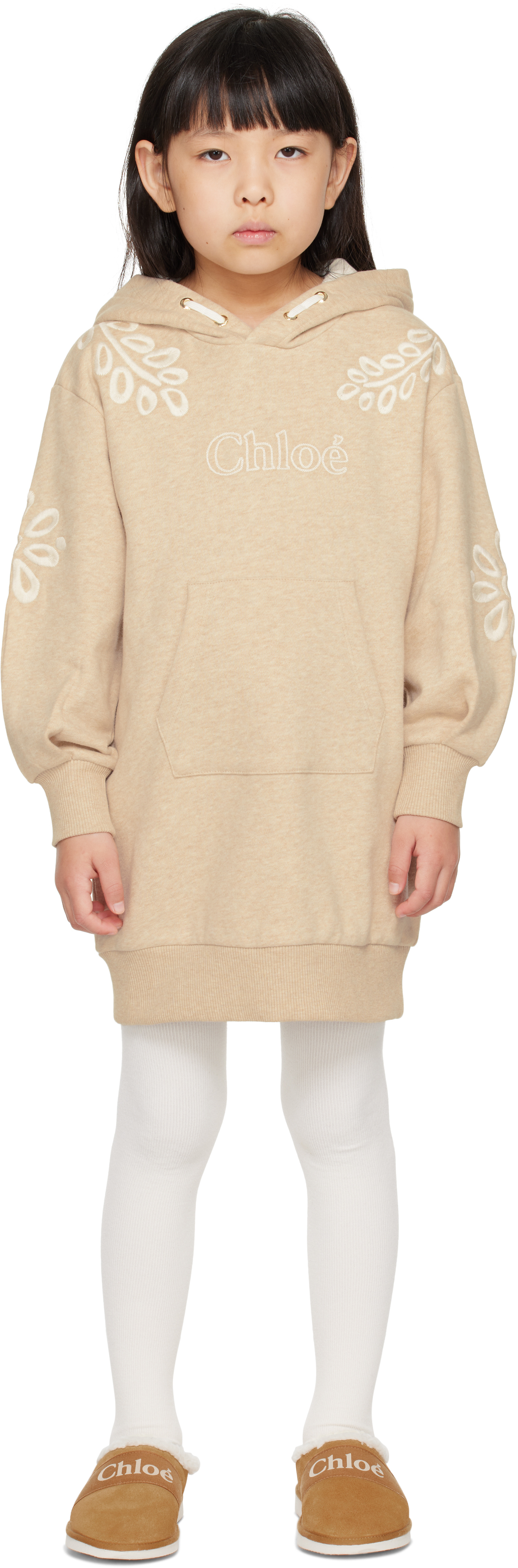 Shop Chloé Kids Beige Hoodie Dress In C03 Beige Marl