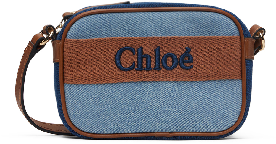 Shop Chloé キッズ｜ブルー ロゴ刺繍 バッグ In Z10 Denim Blue