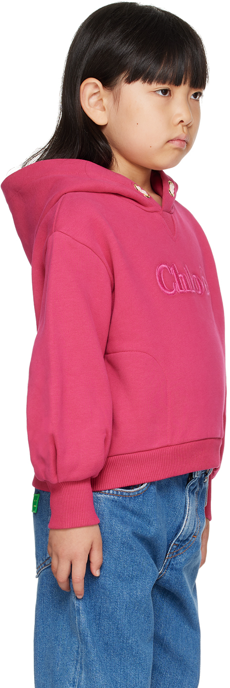 Chloé Kids Pink Embroidered Logo Hoodie In 495 Fuschia