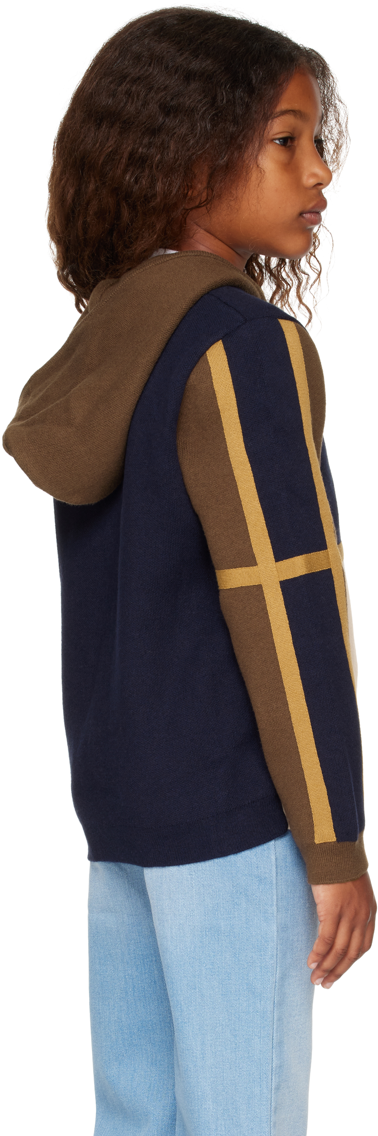 Chloé Kids Navy Colorblock Knit Zip Up Hoodie In 859 Navy