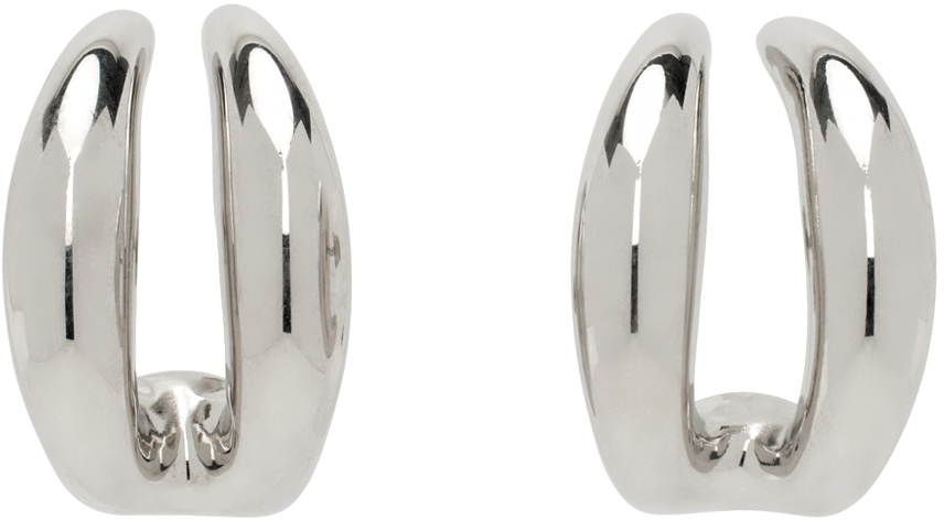 PANCONESI SILVER DOUBLE MOON HOOP EARRINGS 