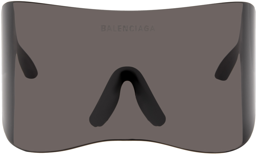 Shop Balenciaga Black Mask Rectangular Sunglasses In 001 Grey