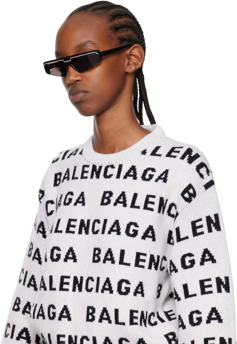 Balenciaga Black Ski Rectangle Sunglasses In 001 Black