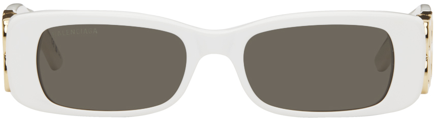 Balenciaga White Dynasty Rectangle Sunglasses In 011 Shiny Solid Whit