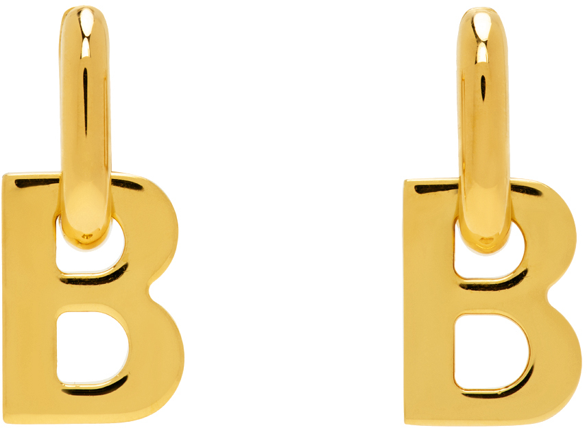 Shop Balenciaga Gold B Chain Xs Earrings In 0027 Shiny Gold